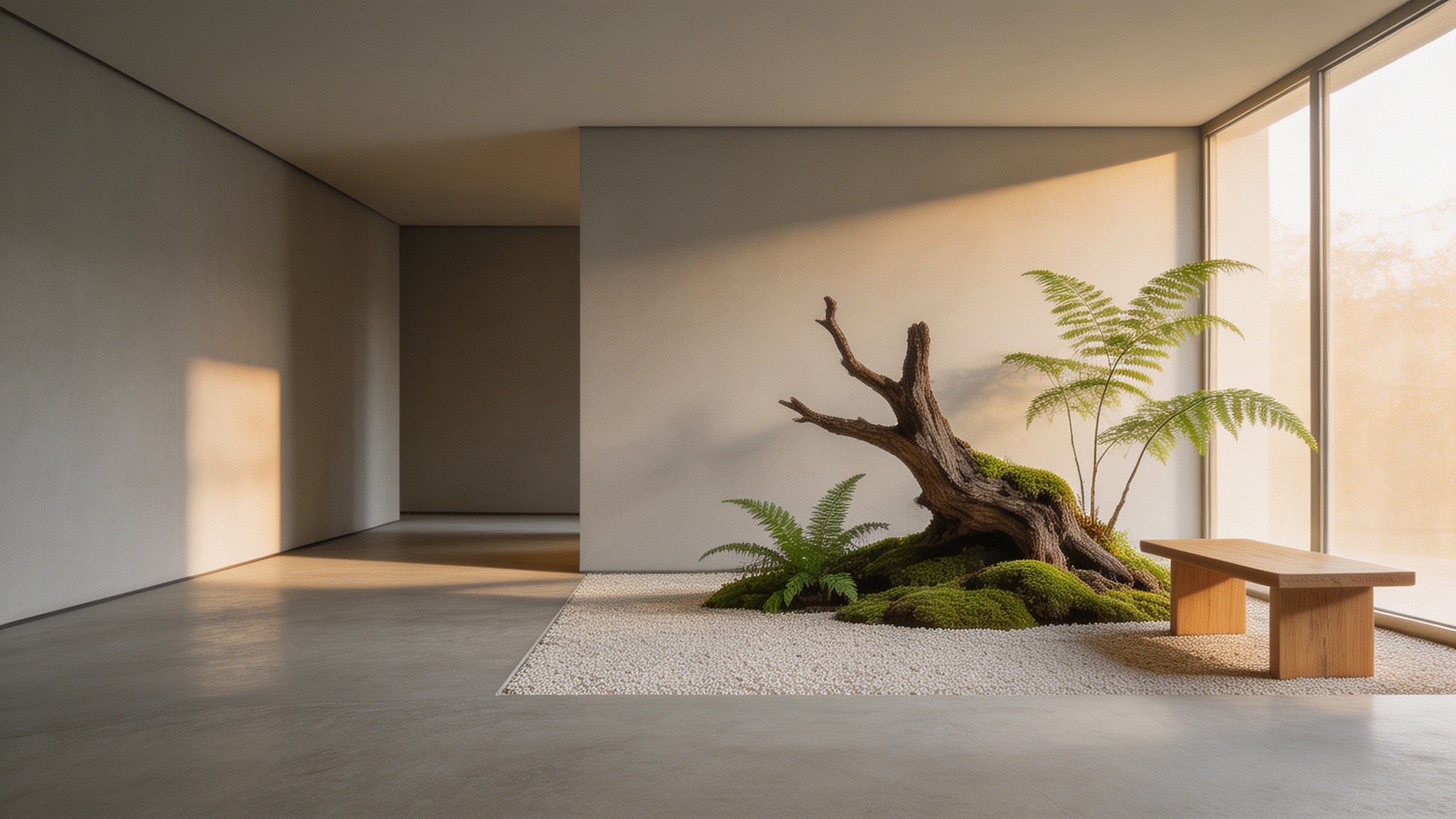 室内枯木与绿植景观